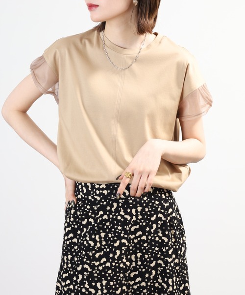 Anna Nicola(アンナニコラ)の「Anna Nicola 袖シアー切り替えカットソー 日本製 半袖(Tシャツ/カットソー・レディース・ブラック/キャメル/ベージュ・38)」の13枚目の写真