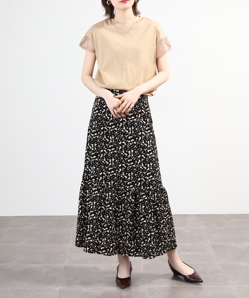 Anna Nicola(アンナニコラ)の「Anna Nicola 袖シアー切り替えカットソー 日本製 半袖(Tシャツ/カットソー・レディース・ブラック/キャメル/ベージュ・38)」の14枚目の写真