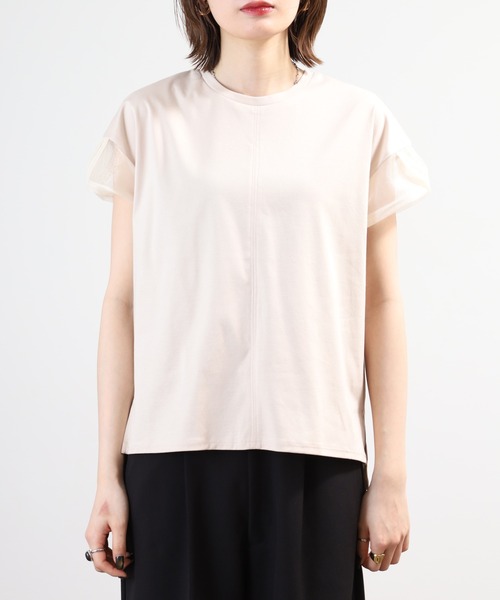 Anna Nicola(アンナニコラ)の「Anna Nicola 袖シアー切り替えカットソー 日本製 半袖(Tシャツ/カットソー・レディース・ブラック/キャメル/ベージュ・38)」の16枚目の写真