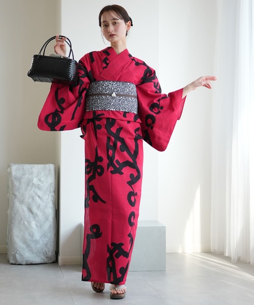 手染め注染浴衣3点セット utatane×注染工房 赤の墨躍（浴衣）｜utatane
