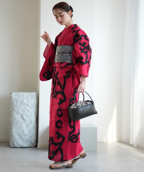 手染め注染浴衣3点セット utatane×注染工房 赤の墨躍（浴衣）｜utatane