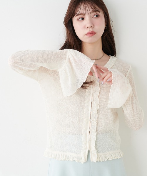 natural couture(ナチュラルクチュール)の「フリルデザインカットカーディガン(カーディガン/ボレロ・レディース・サックスブルー/アイボリー/ネイビー/モカ・FREE)」の7枚目の写真