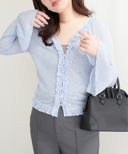 natural couture(ナチュラルクチュール)の「フリルデザインカットカーディガン(カーディガン/ボレロ・レディース・サックスブルー/アイボリー/ネイビー/モカ・FREE)」の18枚目の写真