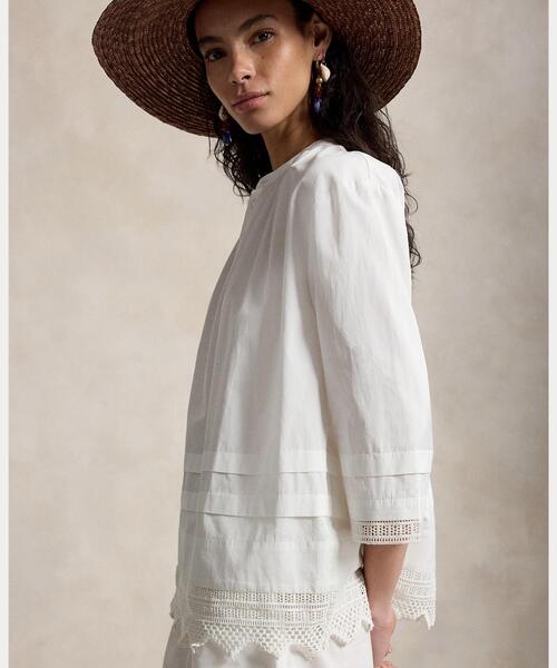 POLO RALPH LAUREN（ポロ ラルフ ローレン）の「クロシェトリム コットン シャツ（シャツ/ブラウス・レディース・ホワイト・S/L/XS/XXS）」の3枚目の写真