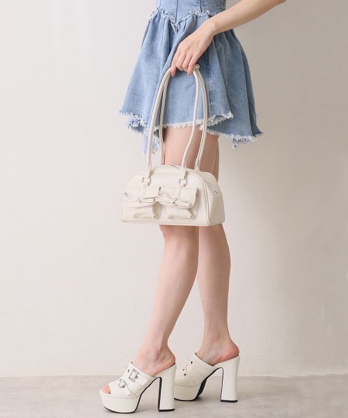 DEMETER（デメテル）の「厚底太ヒール オープントゥ バックルダブルベルト ミュールサンダル（サンダル・レディース・ブラック/アイボリー・LL/L/M/S）」の14枚目の写真