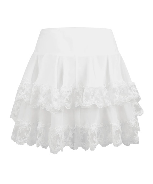 andwang(アンドワン)の「Layer Frill Lace Mini Skirt(スカート・レディース・ホワイト/ブラック・SMALL/MEDIUM)」の4枚目の写真