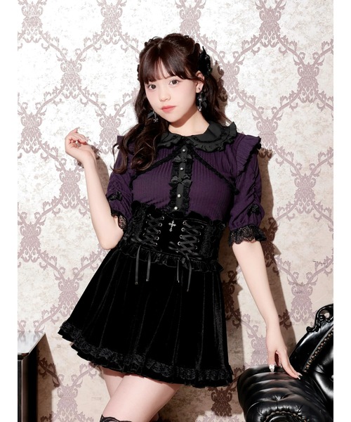 NOEMIE(ノエミー)の「ボレロ風ゴシックローズカットソー(Tシャツ/カットソー・レディース・オフホワイト/ブラック/パープル・M)」の1枚目の写真
