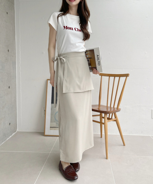 Ada.（エイダ）の「ウエストリボン付き レイヤード ラップ ロング スカート（スカート・レディース・グレー/アイボリー/ブラック・M/S）」の5枚目の写真