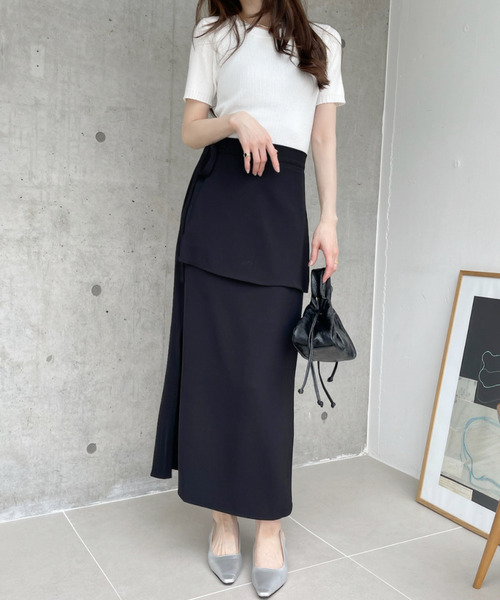 Ada.（エイダ）の「ウエストリボン付き レイヤード ラップ ロング スカート（スカート・レディース・グレー/アイボリー/ブラック・M/S）」の18枚目の写真