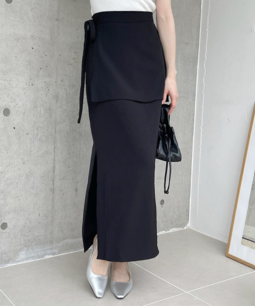 Ada.（エイダ）の「ウエストリボン付き レイヤード ラップ ロング スカート（スカート・レディース・グレー/アイボリー/ブラック・M/S）」の16枚目の写真