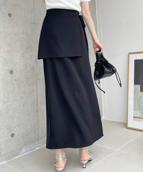 Ada.（エイダ）の「ウエストリボン付き レイヤード ラップ ロング スカート（スカート・レディース・グレー/アイボリー/ブラック・M/S）」の20枚目の写真