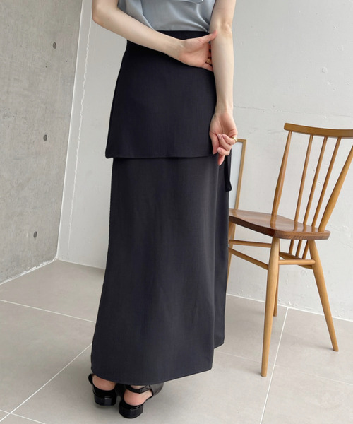 Ada.（エイダ）の「ウエストリボン付き レイヤード ラップ ロング スカート（スカート・レディース・グレー/アイボリー/ブラック・M/S）」の14枚目の写真