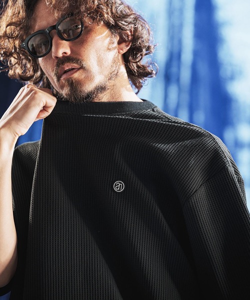 ANGENEHM（アンゲネーム）の「mt10441- Tricot Waffle Jersey T-shirt ワッフルTシャツ(AG06-014scg)（Tシャツ/カットソー・メンズ・イエロー系その他/ブラック/オフホワイト/チャコール・L/M/S）」の7枚目の写真