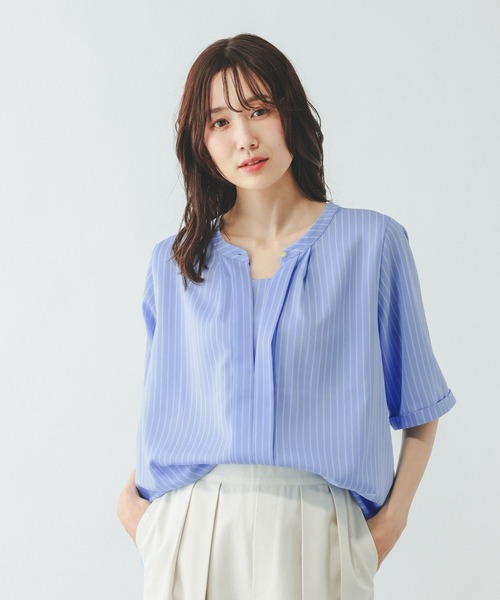 GLOBAL WORK(グローバルワーク)の「キレイつづく2wayタック5分袖/636634(シャツ/ブラウス・レディース・ホワイト/スカイブルー/イエロー/ネイビー・SMALL/MEDIUM/LARGE)」の9枚目の写真