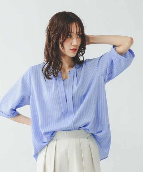 GLOBAL WORK(グローバルワーク)の「キレイつづく2wayタック5分袖/636634(シャツ/ブラウス・レディース・ホワイト/スカイブルー/イエロー/ネイビー・SMALL/MEDIUM/LARGE)」の10枚目の写真
