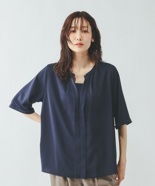 GLOBAL WORK(グローバルワーク)の「キレイつづく2wayタック5分袖/636634(シャツ/ブラウス・レディース・ホワイト/スカイブルー/イエロー/ネイビー・SMALL/MEDIUM/LARGE)」の14枚目の写真