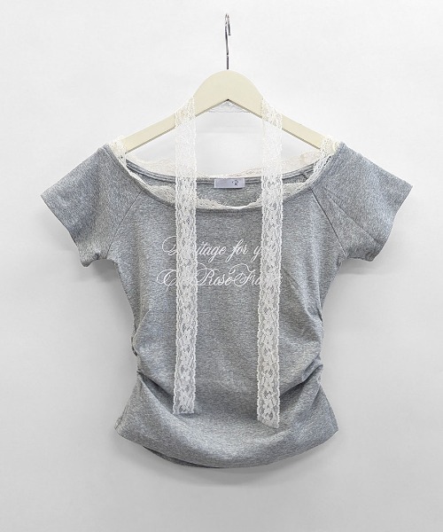 REMUR（レミュール）の「2点セット オフショルレースロゴトップス レースチョーカー付き（Tシャツ/カットソー・レディース・アイボリー/グレー・FREE）」の22枚目の写真