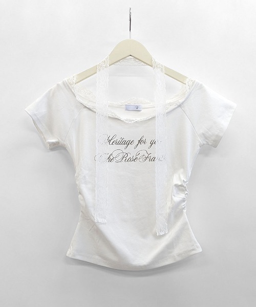 REMUR（レミュール）の「2点セット オフショルレースロゴトップス レースチョーカー付き（Tシャツ/カットソー・レディース・アイボリー/グレー・FREE）」の21枚目の写真