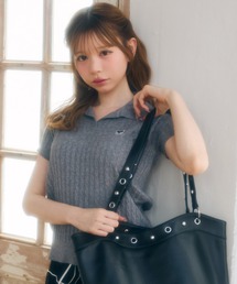 ワンポイント半袖リブニット