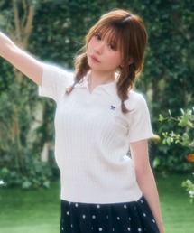 ワンポイント半袖リブニット