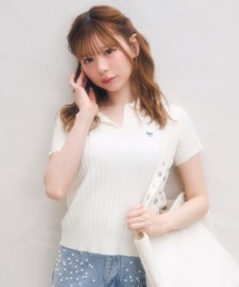 ワンポイント半袖リブニット