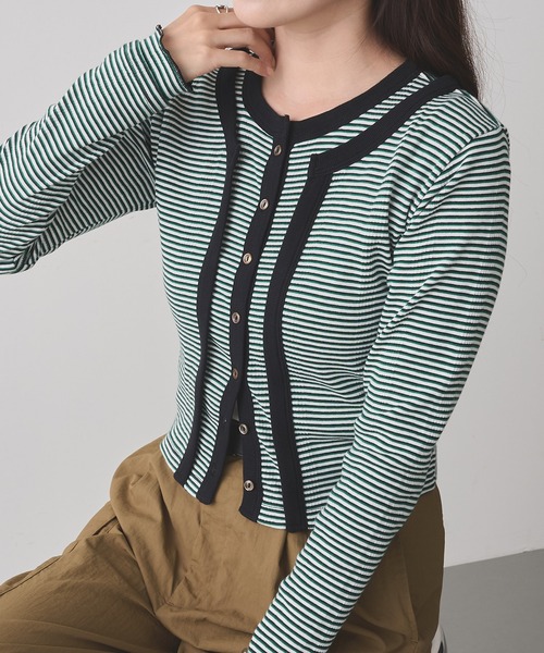 MILLER(ミラー)の「【Robert P. Miller】パネルリブ レイヤーカーディガン RM264-2301(カーディガン/ボレロ・レディース・ダークブラウン/アイボリー/ライトグリーン/チャコールグレー/イエロー/ブルー/ブラック/グレー/グリーン/ブラウン/レッド/ネイビー/ストーン/ブラック系1/レッド系その他/キャメル・FREE)」の8枚目の写真