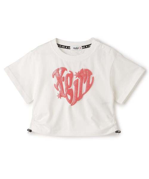 X-girl Stages(エックスガールステージス)の「【接触冷感】発泡ハートロゴプリント シャーリング半袖Tシャツ(Tシャツ/カットソー・キッズ・オフホワイト/ブラック/ピンク・120cm/130cm/140cm)」の2枚目の写真