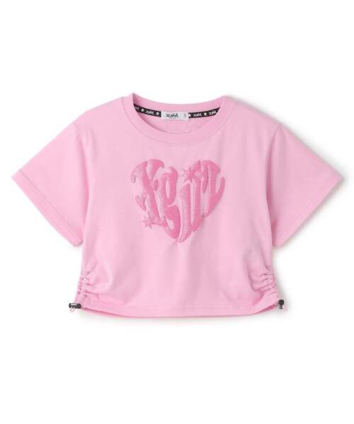 X-girl Stages(エックスガールステージス)の「【接触冷感】発泡ハートロゴプリント シャーリング半袖Tシャツ(Tシャツ/カットソー・キッズ・オフホワイト/ブラック/ピンク・120cm/130cm/140cm)」の3枚目の写真