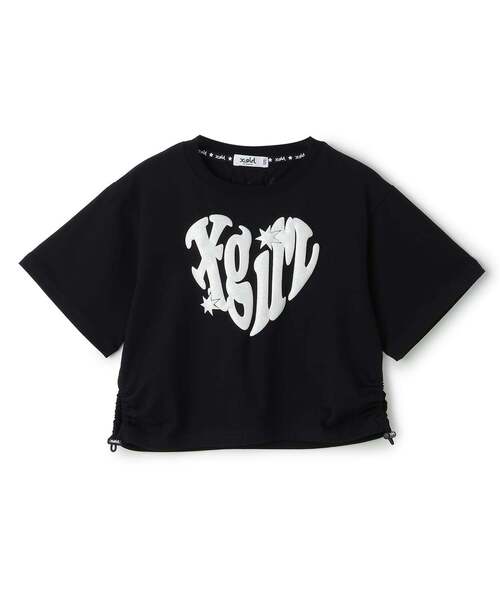 X-girl Stages(エックスガールステージス)の「【接触冷感】発泡ハートロゴプリント シャーリング半袖Tシャツ(Tシャツ/カットソー・キッズ・オフホワイト/ブラック/ピンク・120cm/130cm/140cm)」の1枚目の写真