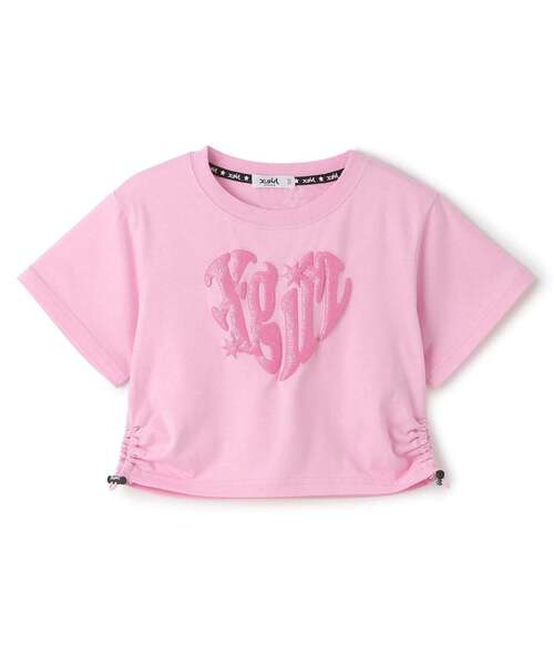 接触冷感】発泡ハートロゴプリント シャーリング半袖Tシャツ（Tシャツ