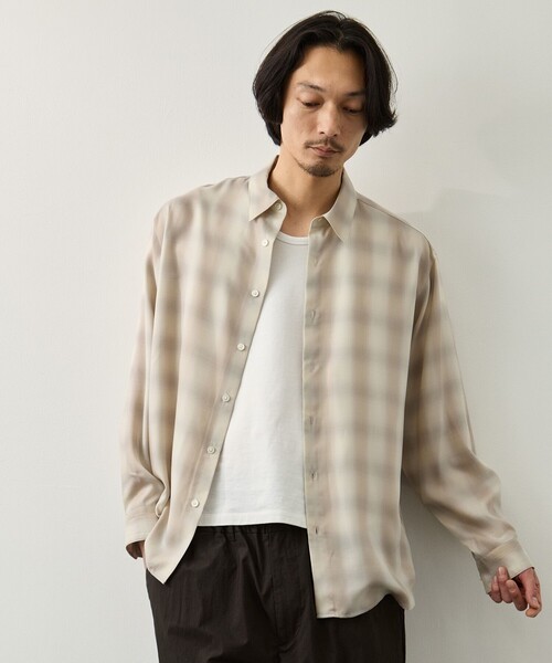 KEY TIMEZ(キータイムズ)の「【KEY TIMEZ/キータイムズ】キュプラアムンゼンオンブレチェックシャツ(シャツ/ブラウス・メンズ・ライトグレー/ネイビー・2/1)」の3枚目の写真
