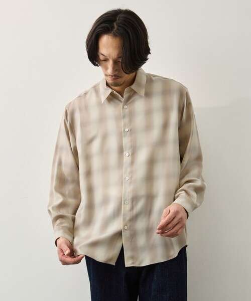 KEY TIMEZ(キータイムズ)の「【KEY TIMEZ/キータイムズ】キュプラアムンゼンオンブレチェックシャツ(シャツ/ブラウス・メンズ・ライトグレー/ネイビー・2/1)」の6枚目の写真