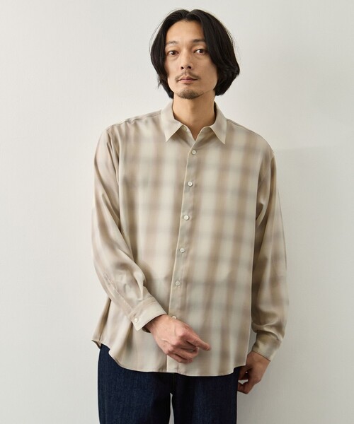 KEY TIMEZ(キータイムズ)の「【KEY TIMEZ/キータイムズ】キュプラアムンゼンオンブレチェックシャツ(シャツ/ブラウス・メンズ・ライトグレー/ネイビー・2/1)」の7枚目の写真