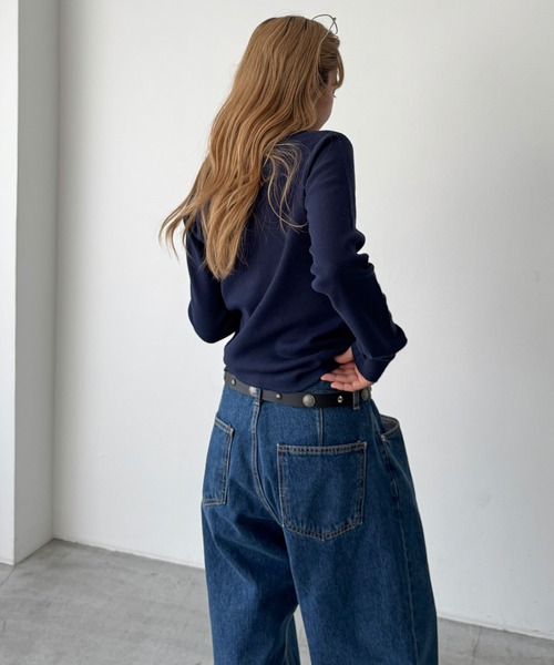 CANAL JEAN（キャナルジーン）の「FAITH MILLS CORP　サーマルヘンリープルオーバー（Tシャツ/カットソー・レディース・オートミール/ネイビー・MEDIUM）」の6枚目の写真