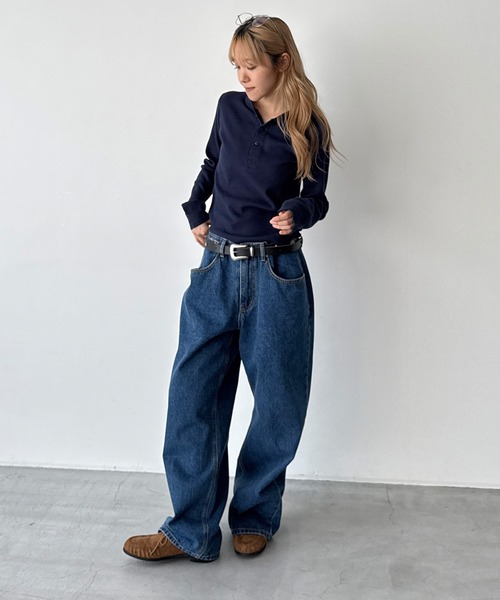 CANAL JEAN（キャナルジーン）の「FAITH MILLS CORP　サーマルヘンリープルオーバー（Tシャツ/カットソー・レディース・オートミール/ネイビー・MEDIUM）」の7枚目の写真