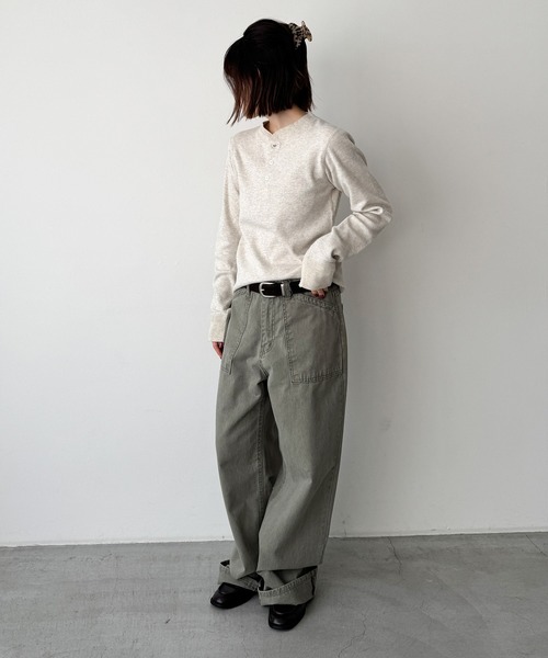 CANAL JEAN（キャナルジーン）の「FAITH MILLS CORP　サーマルヘンリープルオーバー（Tシャツ/カットソー・レディース・オートミール/ネイビー・MEDIUM）」の12枚目の写真