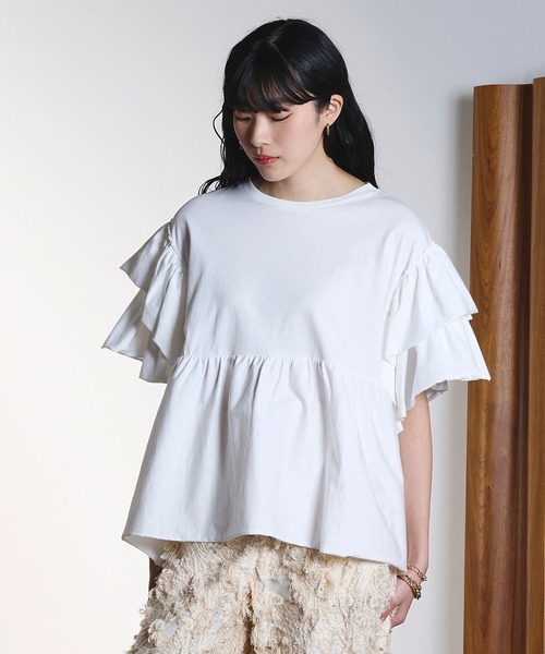 ROSE BUD（ローズバッド）の「FRILL TEE（Tシャツ/カットソー・レディース・オレンジ/ホワイト/ブラック・ONE SIZE）」の12枚目の写真