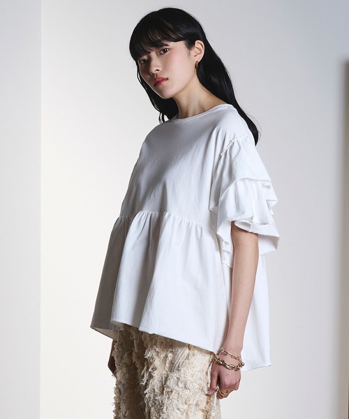 ROSE BUD（ローズバッド）の「FRILL TEE（Tシャツ/カットソー・レディース・オレンジ/ホワイト/ブラック・ONE SIZE）」の11枚目の写真