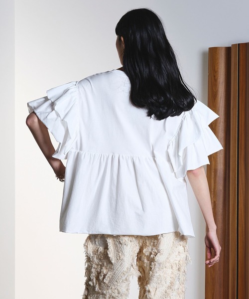 ROSE BUD（ローズバッド）の「FRILL TEE（Tシャツ/カットソー・レディース・オレンジ/ホワイト/ブラック・ONE SIZE）」の10枚目の写真