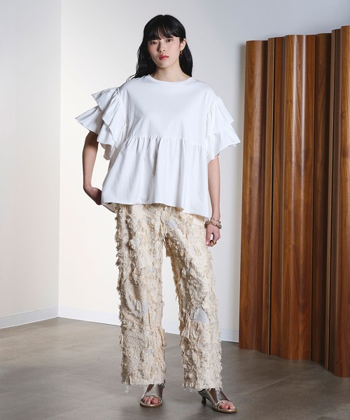 ROSE BUD（ローズバッド）の「FRILL TEE（Tシャツ/カットソー・レディース・オレンジ/ホワイト/ブラック・ONE SIZE）」の9枚目の写真