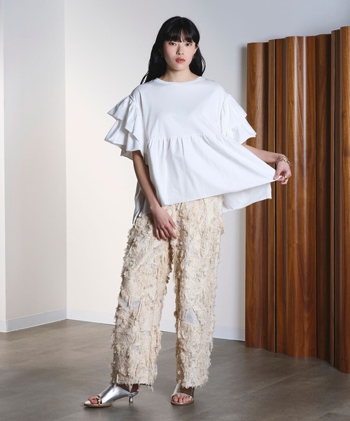 ROSE BUD（ローズバッド）の「FRILL TEE（Tシャツ/カットソー・レディース・オレンジ/ホワイト/ブラック・ONE SIZE）」の8枚目の写真
