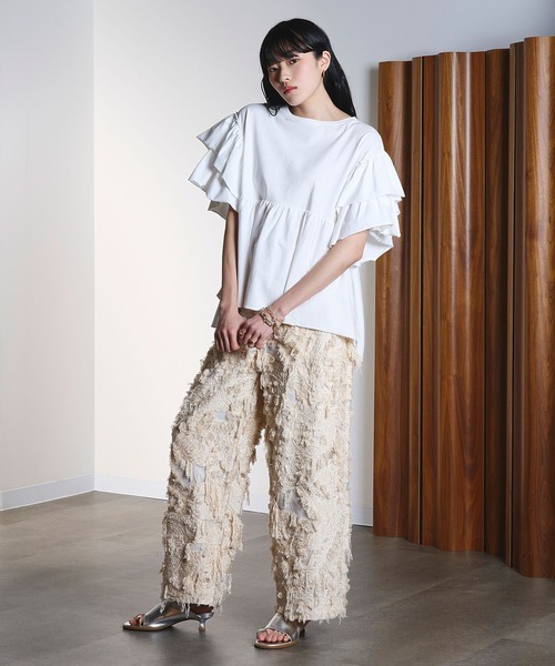 ROSE BUD（ローズバッド）の「FRILL TEE（Tシャツ/カットソー・レディース・オレンジ/ホワイト/ブラック・ONE SIZE）」の7枚目の写真