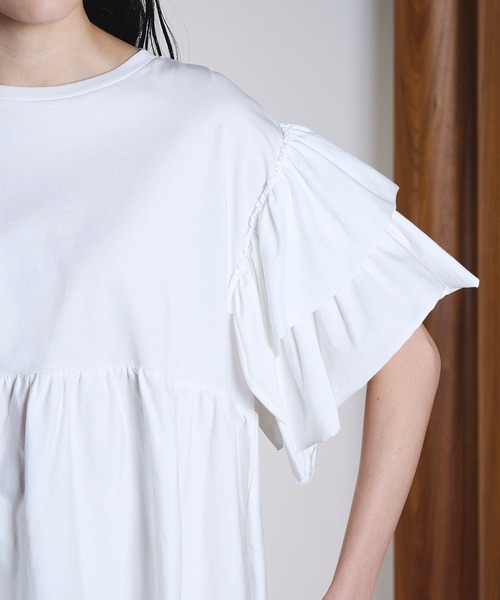 ROSE BUD（ローズバッド）の「FRILL TEE（Tシャツ/カットソー・レディース・オレンジ/ホワイト/ブラック・ONE SIZE）」の6枚目の写真