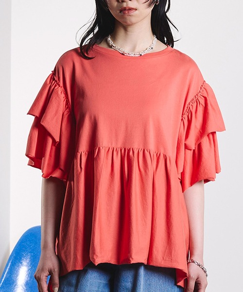 ROSE BUD（ローズバッド）の「FRILL TEE（Tシャツ/カットソー・レディース・オレンジ/ホワイト/ブラック・ONE SIZE）」の19枚目の写真