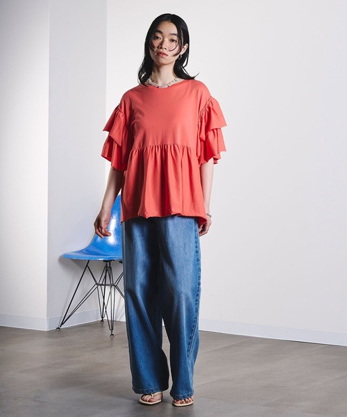 ROSE BUD（ローズバッド）の「FRILL TEE（Tシャツ/カットソー・レディース・オレンジ/ホワイト/ブラック・ONE SIZE）」の22枚目の写真