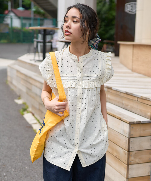 FREAK'S STORE(フリークスストア)の「スクエアスタンド フリルブラウス/フレンチスリーブブラウス(シャツ/ブラウス・レディース・ブラック/オフホワイト/チャコールグレー・フリ-)」の14枚目の写真