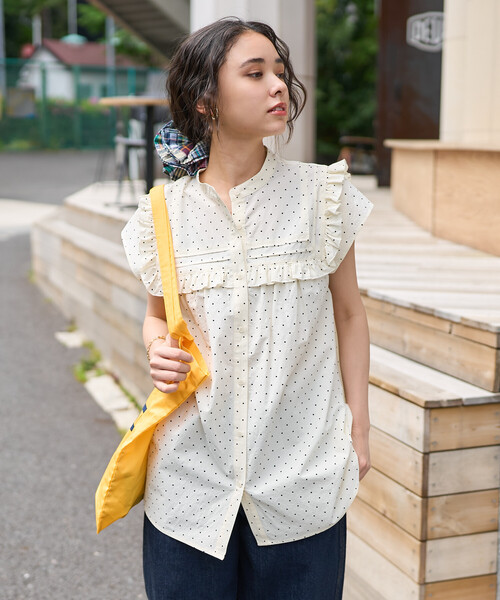 FREAK'S STORE(フリークスストア)の「スクエアスタンド フリルブラウス/フレンチスリーブブラウス(シャツ/ブラウス・レディース・ブラック/オフホワイト/チャコールグレー・フリ-)」の15枚目の写真