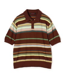 コットンカシミヤ マルチボーダー ポロプルオーバー