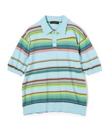 caban | コットンカシミヤ マルチボーダー ポロプルオーバー(ニット/セーター)