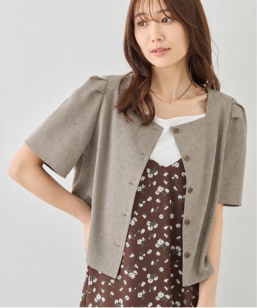 ROPE' PICNIC(ロペピクニック)の「リネンライクシリーズ ドライタッチスクエアネックブラウス/UVカット・接触冷感・防シワ(シャツ/ブラウス・レディース・ブラウン/グレー系その他/ネイビー・FREE)」の1枚目の写真